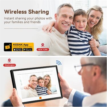 Цифровий фотоальбом Kodak 10 дюймів з Wi-Fi, акумулятором 4000mAh та 32GB пам'яті, IPS HD сенсорний екран, автоповорот, чорний