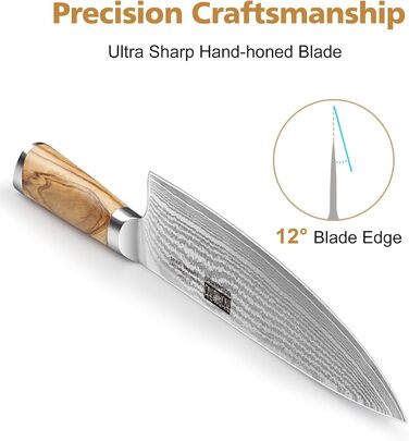 Набір кухонних ножів HOSHANHO 7 предметів: 20 см, сталь Дамаск, 67 шарів, японський, ергономічна ручка