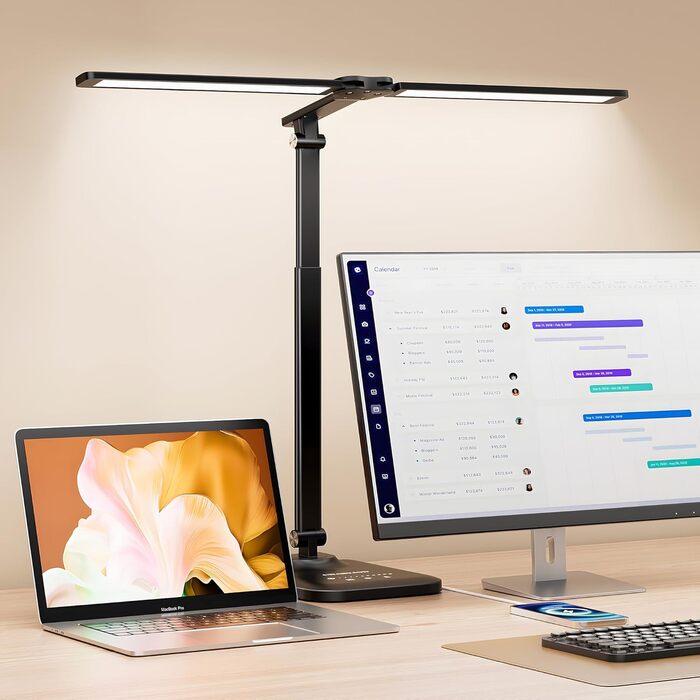LED настільна лампа CHARYJOD з регулюванням яскравості та кольорової температури, USB-порт для зарядки, чорний колір