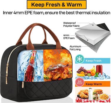 Домашня ізольована сумка для сніданку для жінок і чоловіків, сумка-холодильник для дорослих, контейнер для ланч-боксу (золотисто-чорний)
