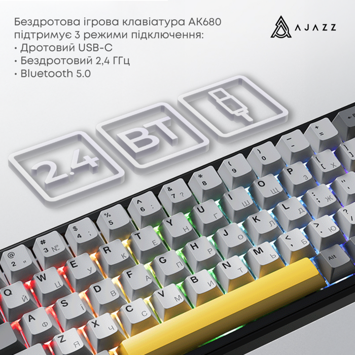 Клавіатура механічна бездротова Ajazz AK680 MAX (8+8K) Magnetic Switch RGB Wireless/BT/USB Black