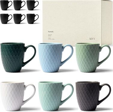 Набір чашок KIVY Tassen Set 6 шт. по 400 мл: великі чашки для кави та чаю, керамічні, кольорові, сучасний дизайн