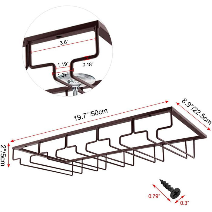 Підставка для келихів з дроту під шафу MOCOUM, 5 рядів, коричнева