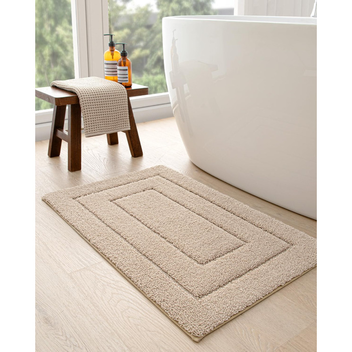 Килимок для ванної кімнати DEXI, преміум-якість, м'який, швидковисихаючий, з антиковзаючою основою, 40.6 x 61 см, бежевий