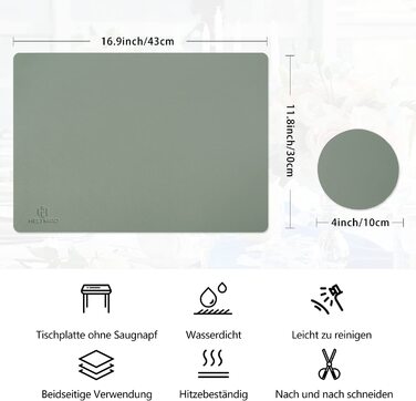Набір скатертин та підставок під посуд HELI MIAO, 4 шт., 43x30 см, водонепроникні, стійкі до нагрівання, імітація шкіри, зелений