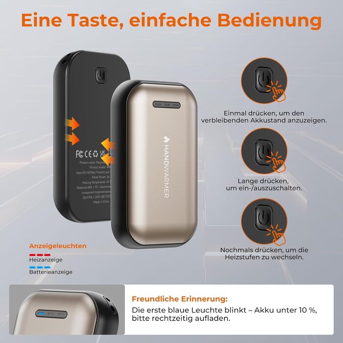 Електричний гріє для рук Fitabok 2 шт. – 6000mAh, магнітний, USB-C, 3 рівні нагріву до 55°C, для активного відпочинку, кемпінгу, гольфу, синдром Рейно