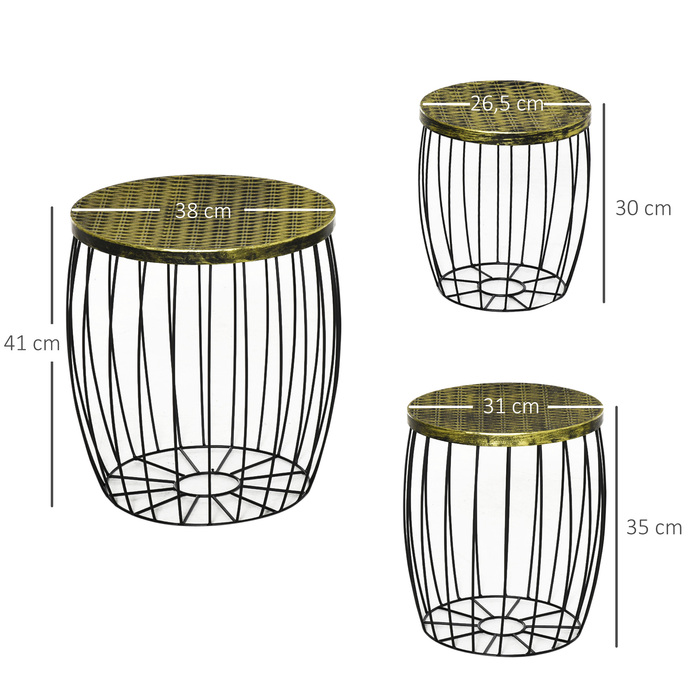 Outsunny Side Tables Набір з 3 металевих кошиків в ретро стилі натуральний+чорний 3 розміри