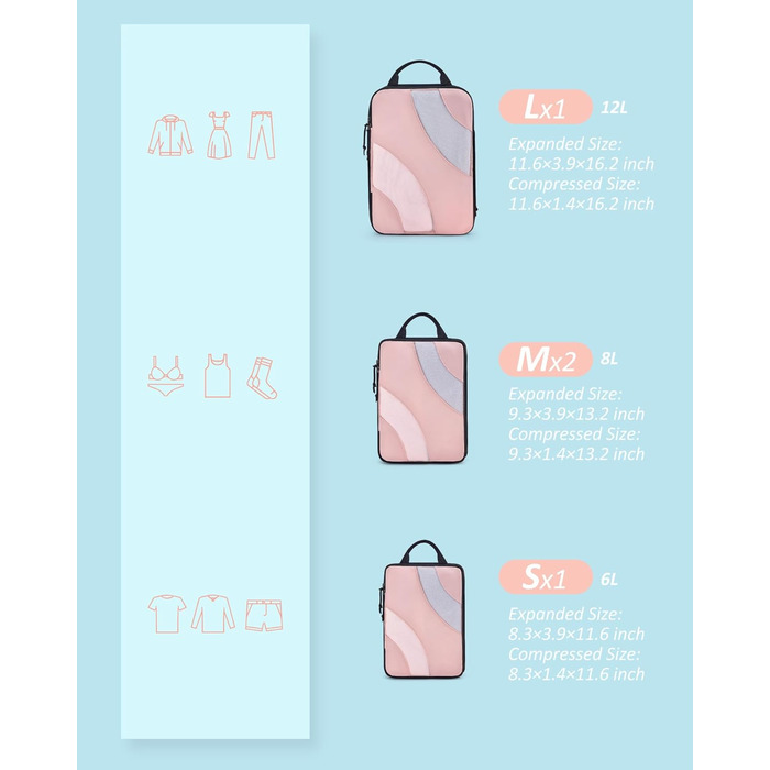 Набір компресійних органайзерів для подорожей BAGSMART, набір пакетів для пакування речей у валізу та ручну поклажу, рожевий (4 шт.)