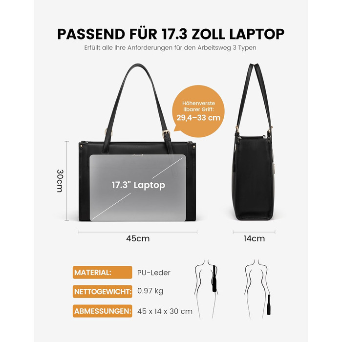 Сумка для ноутбука LOVEVOOK, жіноча, велика, водовідштовхуюча, чорна, 17 дюймів