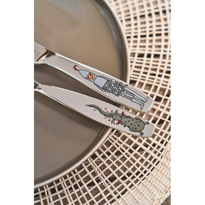 Набір дитячого посуду ZWILLING Ritter Eckbert (4 шт.), з зображеннями лицарів, для дітей від 3 років, нержавіюча сталь 18/10, сріблястий, без пластикової упаковки