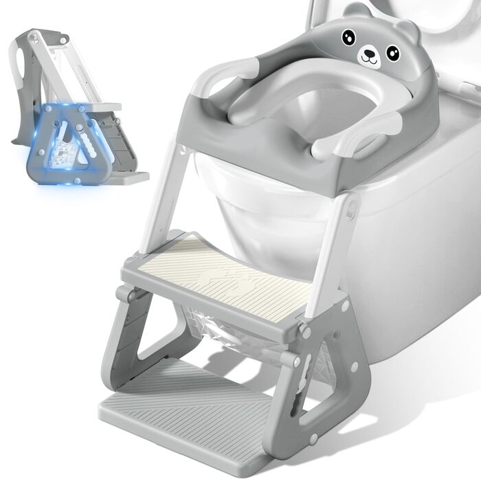 Унітаз дитячий зі сходинками 2-в-1, сидіння для унітазу з драбинкою для дітей від 2 до 5 років, PU-подушка, антиковзний килимок