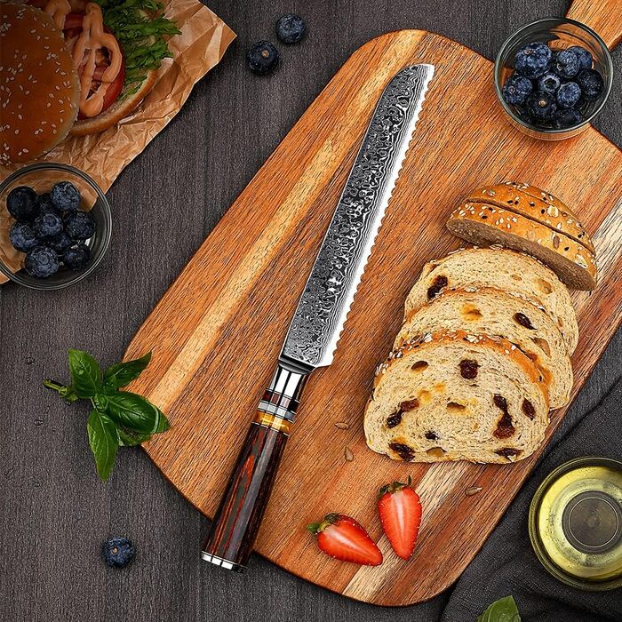 Японський кухонний ніж FANTECK Gyuto 20 см з дамаської сталі 67 шарів (8 дюймів) з ручкою Pakkaholz [Подарункова коробка]