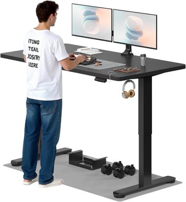 Регульований за висотою стіл, 180x80 см, електричний стоячий стіл з двома моторами, сенсорна панель, USB-A та кабельна організація, стільниця 25 мм, ергономічний офісний стіл, білий