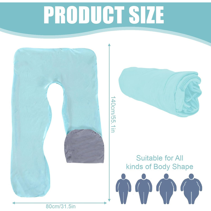 Наволочка на U-подібну подушку для вагітних та годування, бавовняний знімний чохол для подушки для тіла, 140 x 80 см (світло-блакитний + сірий)