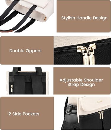 Жіночий рюкзак LOVEVOOK: компактний, водонепроникний, для ноутбука 15.6 дюймів, у стилях beige, black, brown