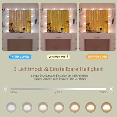 Дзеркальний туалетний столик TEENFON з LED-підсвіткою, 7 ящиками та 4 відкритими полицями, білий