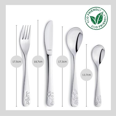 Дитячий столовий прилад Kuppels з гравіюванням імені – набір столових приладів для дітей від 3 років, 4-частинний, нержавіюча сталь, придатний для миття в посудомийній машині – персоналізований хрещення для дівчаток та хлопчиків, друзі лісу