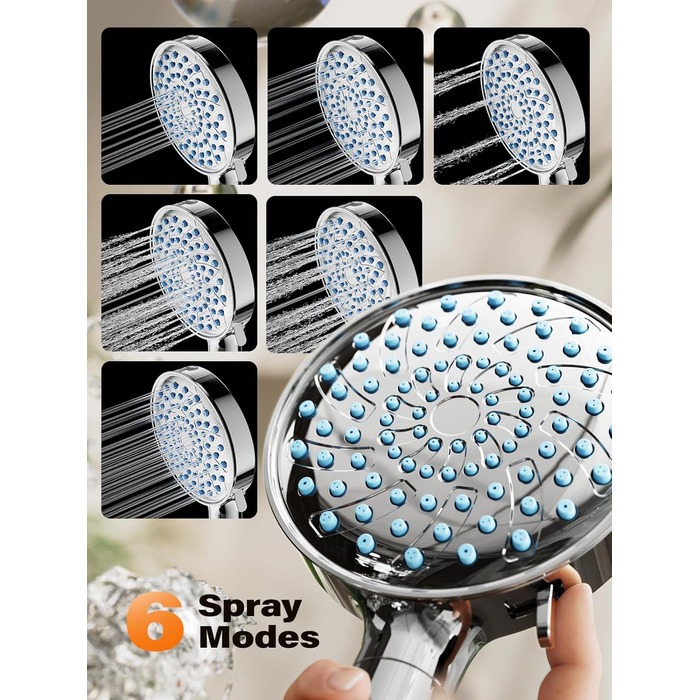 Фільтр для душу Cobbe з шлангом, високонапірна ручна лійка з 20-ступеневою фільтрацією, водозберігаючий душ з 6 режимами струменя, дощовий душ, що підвищує тиск, економний душ для жорсткої води (7.chrom01)