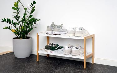 Бамбукова підставка для взуття elbmbel, 2/3 полиці, 8 пар взуття, дерево, стійка, натуральна/біла (26x70x36см)