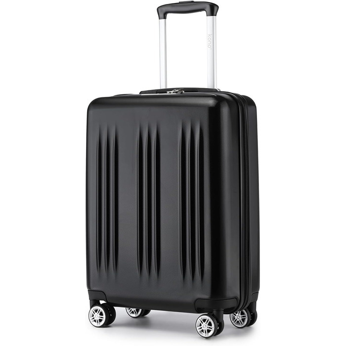 Чемодан KONO Handgepäck Trolley, 55x39x20 см, 37 л, з розширенням, TSA-замок, 4 колеса, чорний