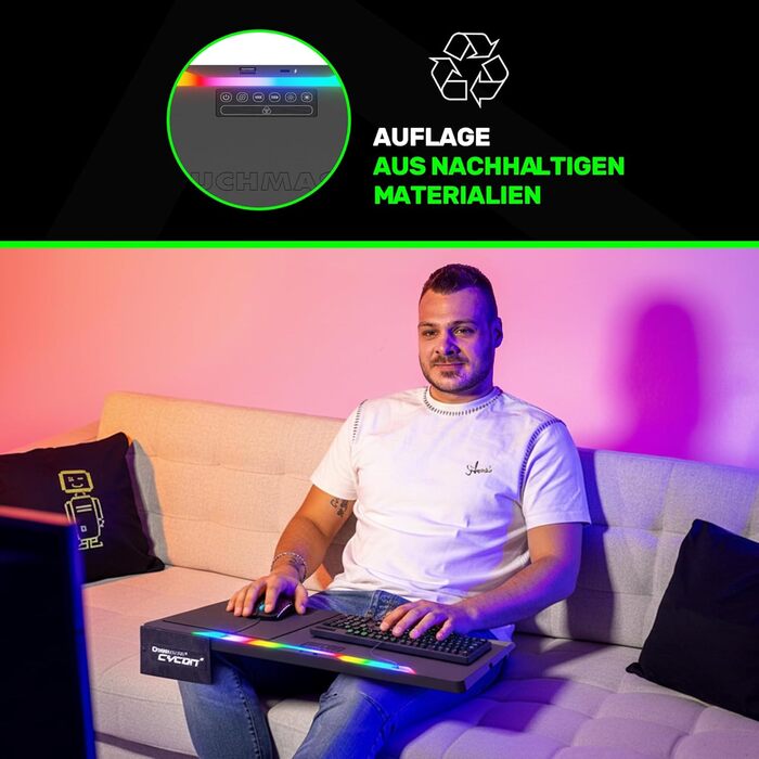 Couchmaster CYCON³: Ергономічний стіл для ноутбука для дивану, софи та ліжка з USB хабом (Чорний)