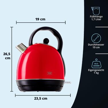 Червоний, чайник 1,7 літра, основа 360, знімний фільтр від накипу, світловий індикатор увімкнення, індикатор рівня води, автоматичне вимкнення, захист від википання, 1711 (R)