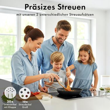Набір кутових банок для спецій з нержавіючою кришкою (24 x 120 мл) з дозатором та 240 чорними етикетками - високоякісні контейнери для спецій, органайзер для спецій [10,7 см x 4,5 см]