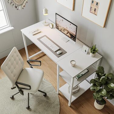 Комп'ютерний стіл CubiCubi з полицями, 100x50 см, білий, для офісу та дому