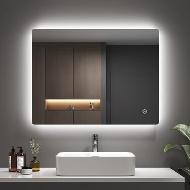 Дзеркало для ванної кімнати EMKE з підсвічуванням 60x80 см, антизапар, сенсорне, 3 режими освітлення, таймер 3 години