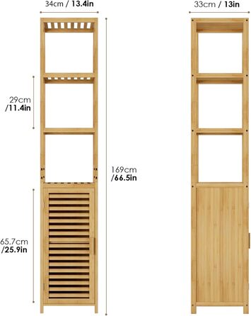 Висока шафа FOREHILL Бамбукова ванна шафа з 3 полицями, 169x34x33см (натуральна)
