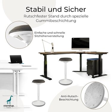 Високий пуф Standup.Today Ella (Білий/Зелений) – регульована висота 55-80 см – ергономний пуф для офісу та дому – пуф з ефектом гойдання – пуф для робочого столу (Білий/Темно-сірий)