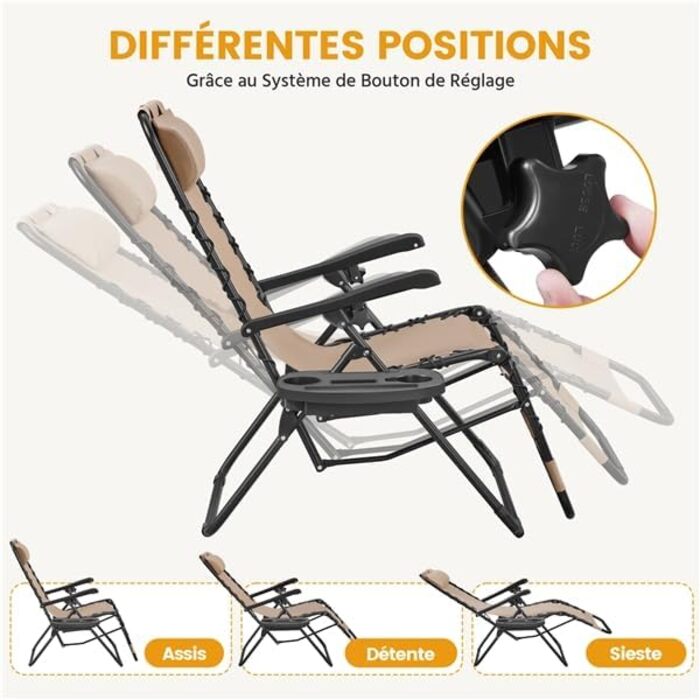Розкішна лежанка Yaheetech для відпочинку: складана садова лежанка з подушкою та тримачем для напоїв (Бежевий)