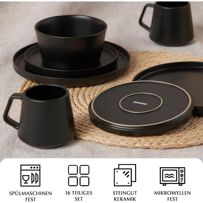 Набір посуду Miamio для 8 осіб (24 елементи) з каменю, сучасний сервіз, підходить для миття в посудомийній машині та використання в мікрохвильовій печі, білий колір