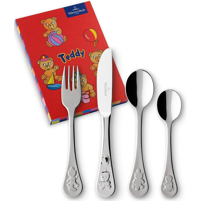 Дитячий столовий набір Villeroy & Boch Teddy, 4 шт., нержавіюча сталь 18/10, срібний, 21,5 x 15 x 2,5 см