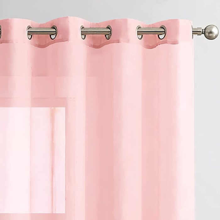 Прозорі завіски з вуалі TOPIC з вушками, прозорі марлеві шарфи з вушками для вітальні, спальні, 245 см х 140 см (HxB) (140 х 145 см, рожевий)
