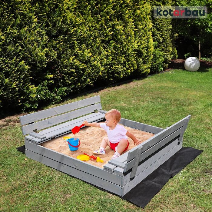 Пісочниця KOTARBAU® з кришкою, 120x120 см, дерево, з лавками