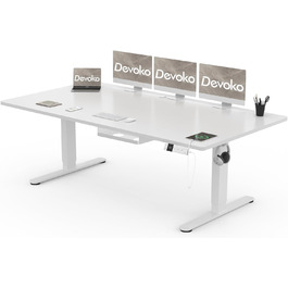 Електричний стіл Devoko з регулюванням висоти 200x80 см, білий, з USB-C зарядкою та органайзером для кабелів