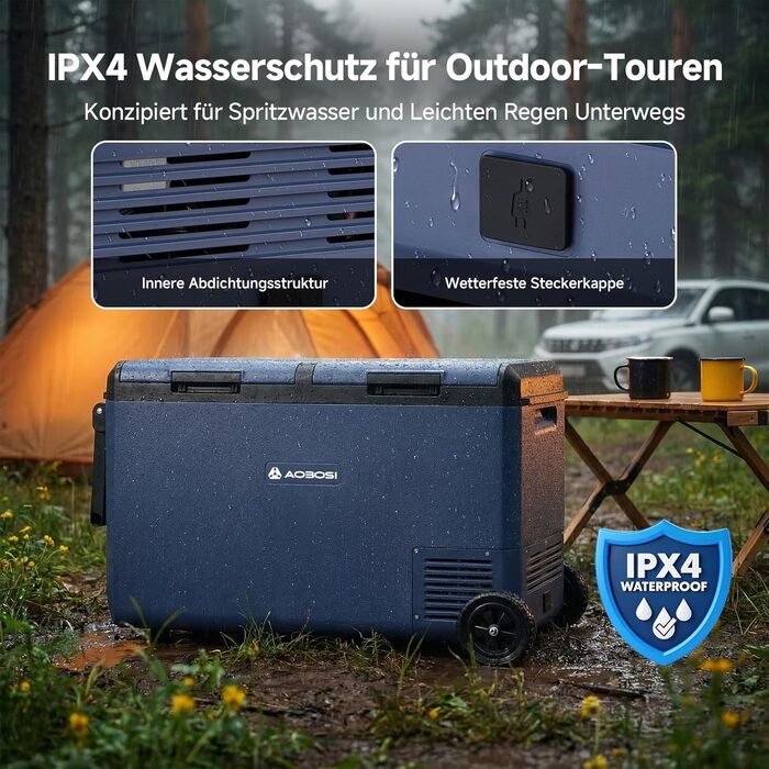 Автомобільний холодильник AAOBOSI 95л: Електричний компресорний бокс, IPX4 водонепроникний, -20°C до +20°C для авто, кемпінгу, подорожей