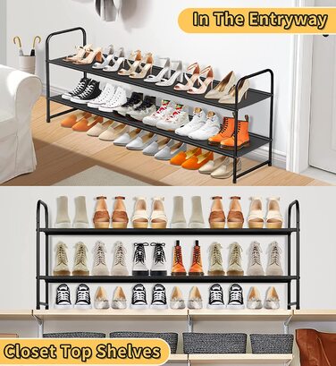 Довгий 2-поверховий органайзер для взуття SLEEPING LAMB для шафи, що складається широка полиця для взуття, низькі полиці для взуття на 18 пар, місце для зберігання в спальні, підлога, передпокій (Чорний) Бронзовий