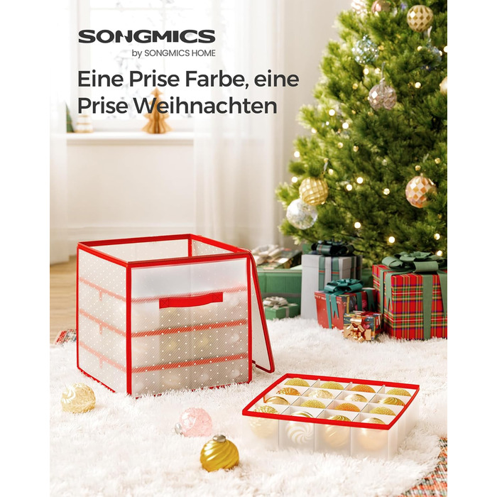 Ящик для зберігання новорічних прикрас SONGMICS з 64 відділеннями, 33.5 x 33.5 x 34 см, вишневий колір