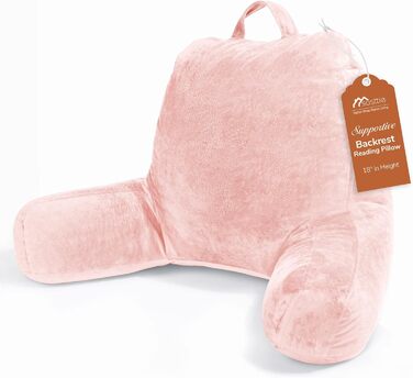 Підкуштунок Sasttie для читання з велюровою спинкою, подушка для підтримки спини для дорослих, з підлокітниками для читання на ліжку, дивані, підлозі, в гуртожитку, аксесуар для читання, персиковий, 18 дюймів, персиковий рожевий