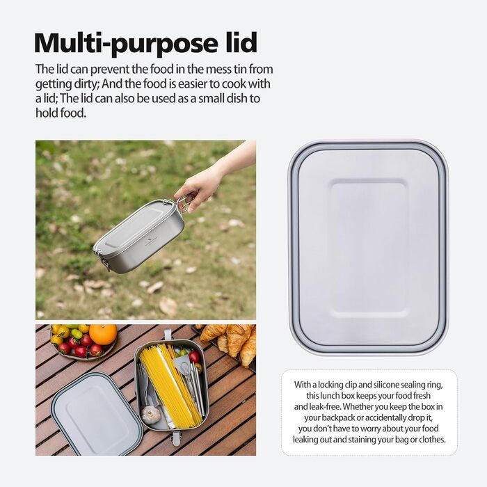 Ланчбокс iBasingo Titan 800мл з кришкою та ручкою, герметичний бенто-контейнер для кемпінгу, відпочинку та офісу. Безпечний для їжі посуд для подорожей, миється в посудомийній машині, Ti2081C