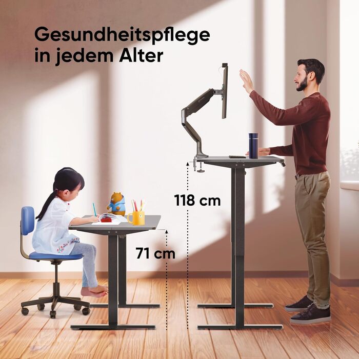 Електричний регульований стіл-рама ONKRON Wdt221e-b, чорний, для стільниць 120-170 см, до 70 кг