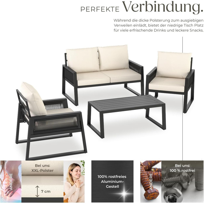 Набір садово-розкішних меблів tectake® з ротангу для саду/балкону: 2 крісла, диван, стіл, подушки, 4 місця, вологостійкі