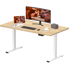 Регульований стіл Sanodesk з 2 моторами – електричний стіл для роботи та ігор, з функцією пам'яті, 140x70 см (білий + акорн)