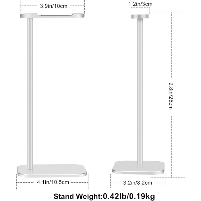 Підставка для навушників з алюмінію, тримач для гарнітури з міцною металевою основою для столу, сумісна з більшістю навушників (Рожеве золото) (Срібло)