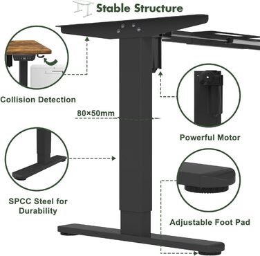 Електричний регульований стіл JUMMICO 160x80 см з підзарядною станцією, білий/коричневий, з кабелеуправлінням
