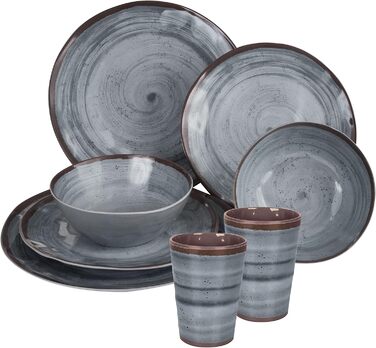 Набір посуду для кемпінгу Melamin на 2 особи сірий, 8 частин: тарілки та горнятка