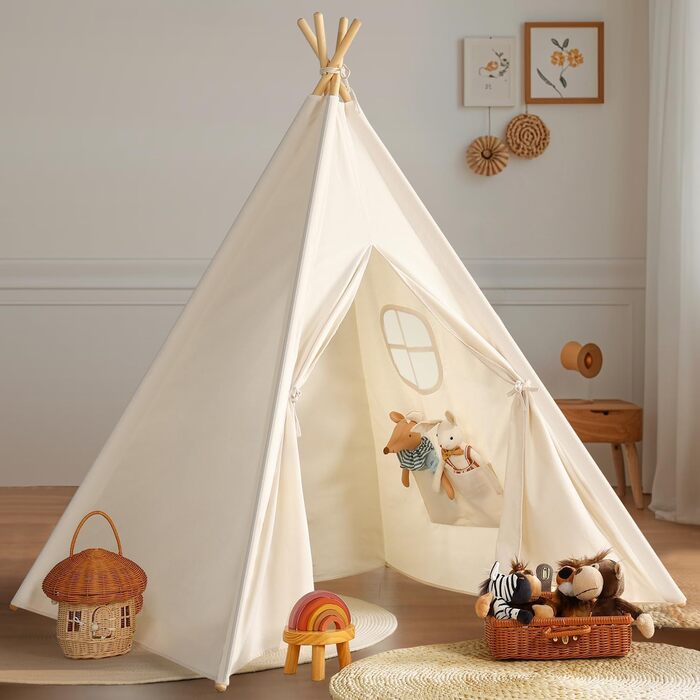 Дитяче намет Wilwolfer Tipi: намет-типі, ігровий будиночок для дітей, сумка для зберігання, полотняний намет для гри в приміщенні та на вулиці