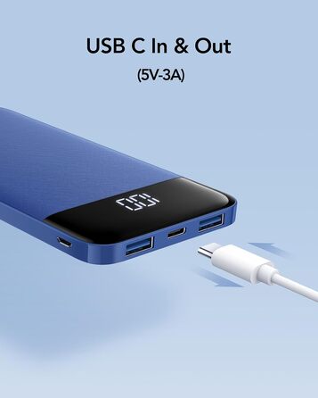 Дисплей, сумісний з iPhone, Samsung, Huawei (синій), 10400mAh USB C, LED-